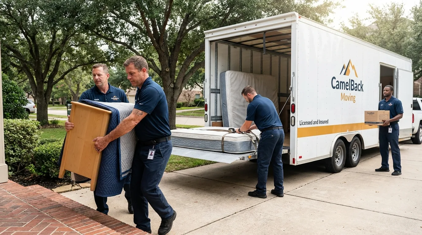 Crew loading residential truck for cross-state move from Apache Junction, AZ