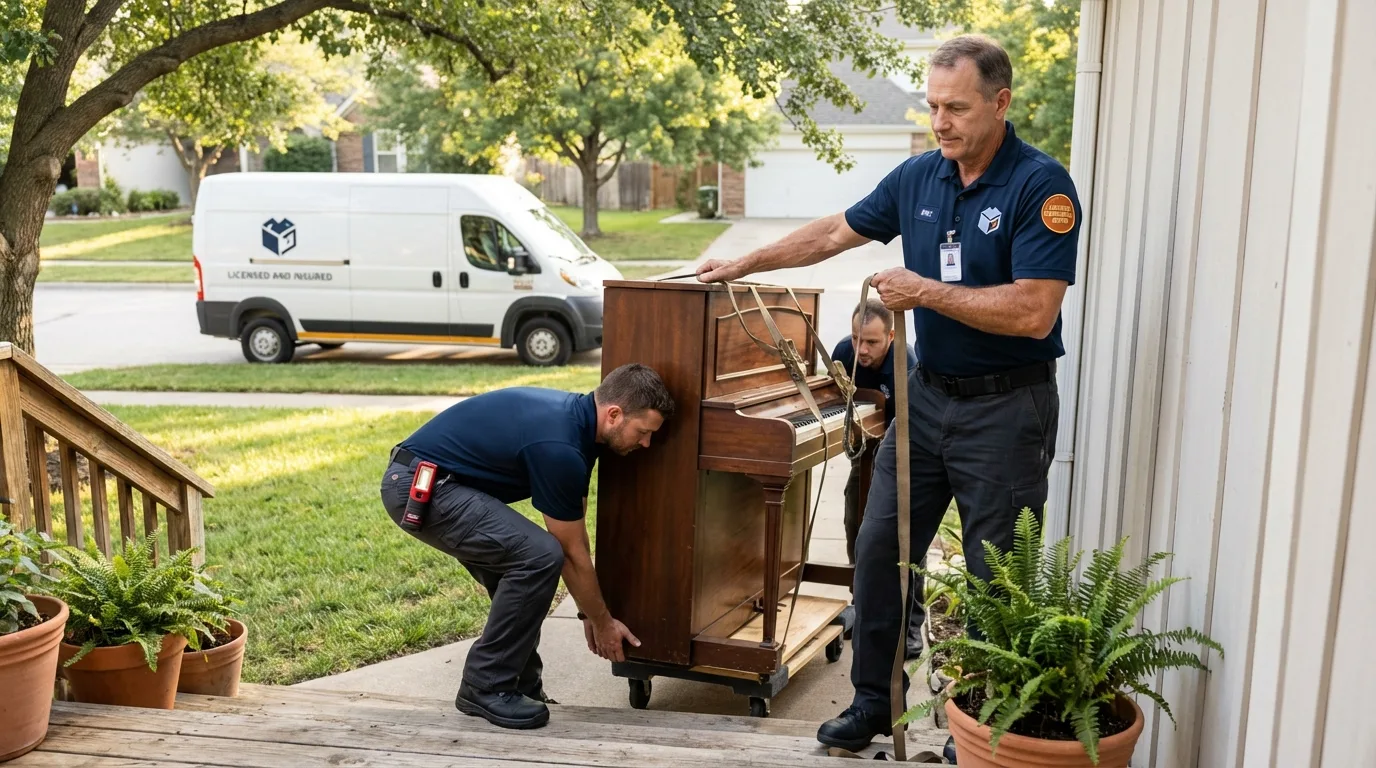Licensed piano movers securing grand piano in Apache Junction, AZ