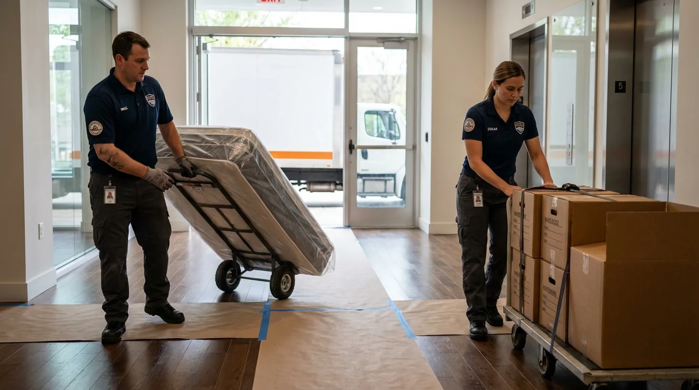 Professional apartment movers loading elevator in Apache Junction, AZ
